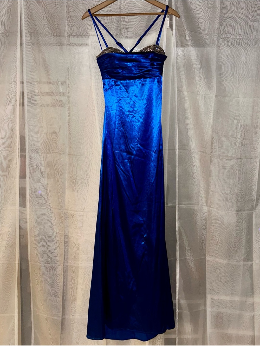 1 - Morgan & Co. Royal Blue Rhinestone -Trim Prom Dress
